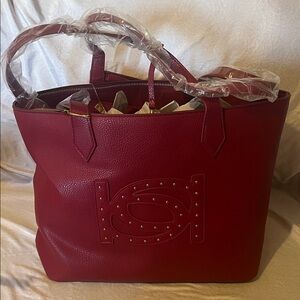 Bebe Elegant Burgundy Designer Tote Bag with matching Pouch New With Tags
